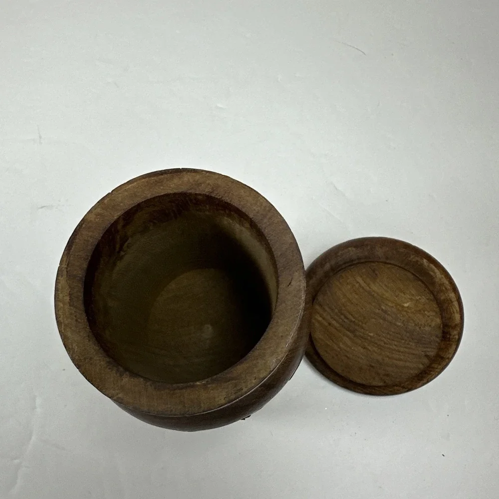 Hand Carved Wooden Lidded Jar Made in India 5